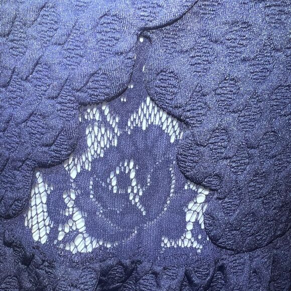 Maeve Anthropologie Navy Textured Sleeveless A-Line Dress L Scalloped Lace Back - Picture 5 of 9